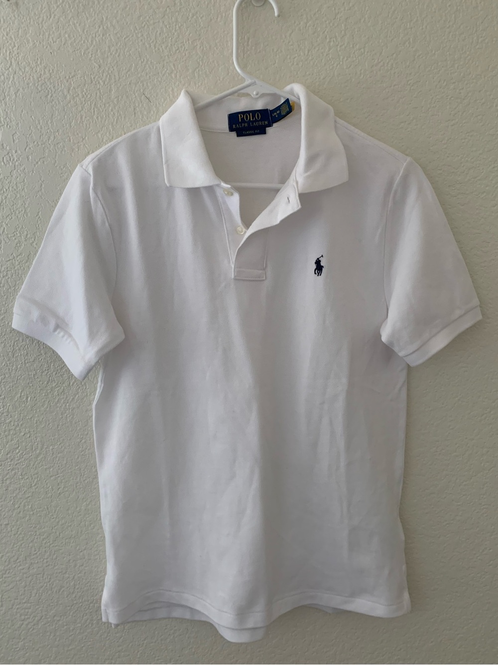 Polo Ralph Lauren Boys White Short Sleeve Polo Shirt Classic Fit Size L 14-16